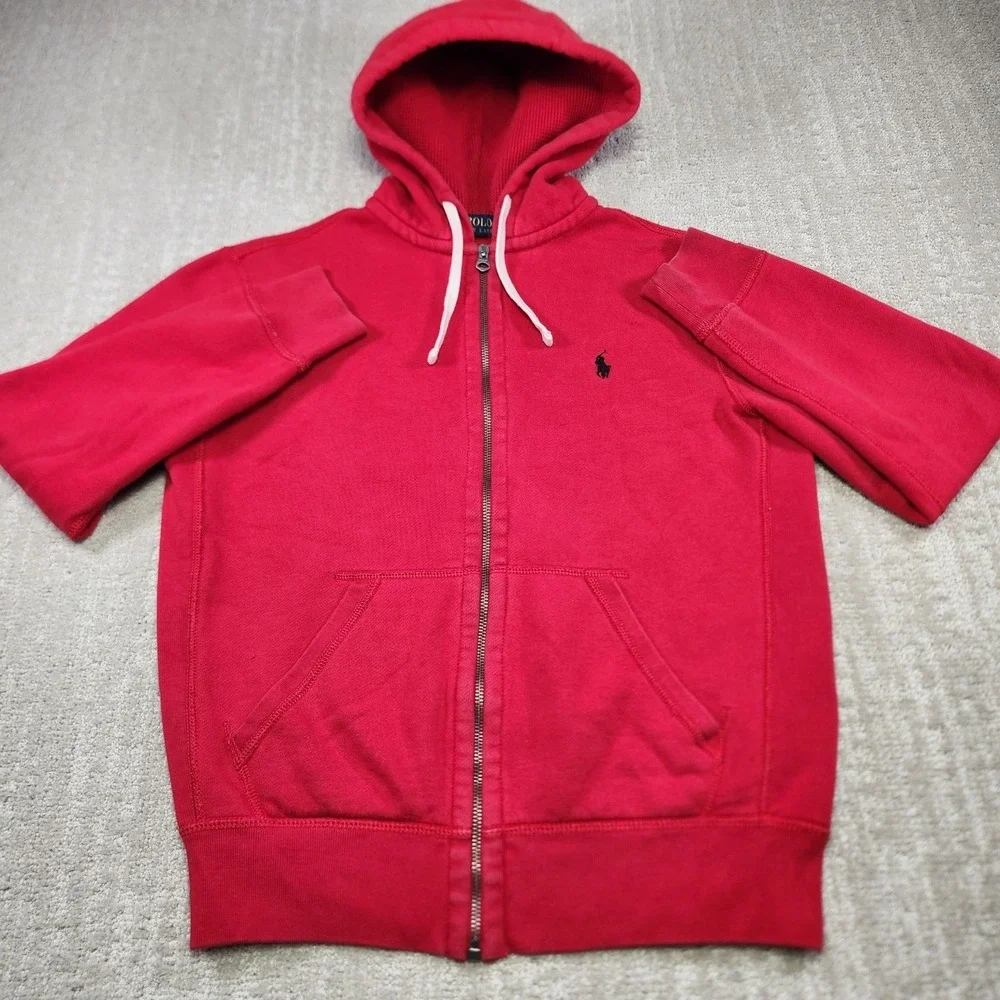 Polo Ralph Lauren Hoodie Men Small Thermal Hood Full Zip‎ Cotton Fleece Red